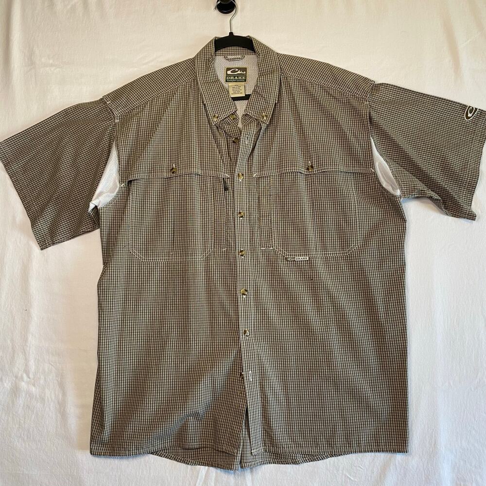 Drake Men's XL Brown Plaid Vented Button Up Shirt Casual Outdoor Workwear Gorp